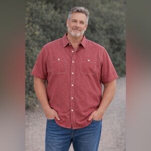 Old Navy Button Down Shirt Mens Size XXL Slim Fit Red Chambray Chest Pockets